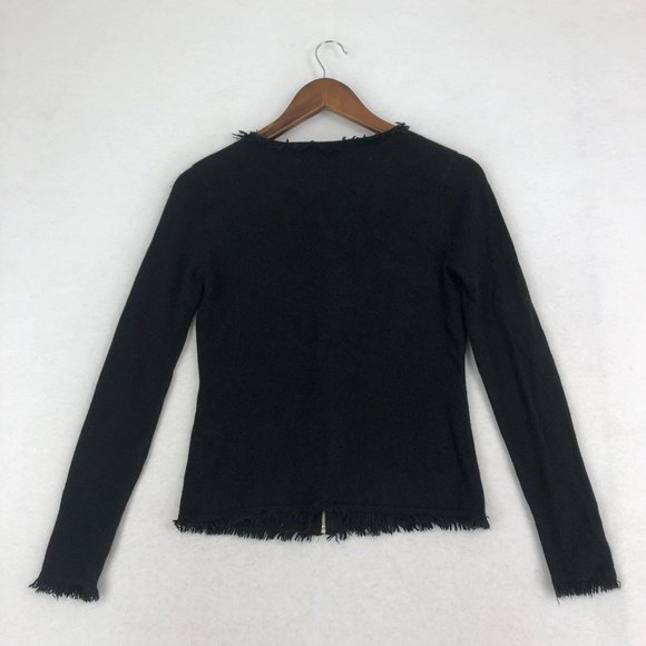 E by ECI Women's Size Small Black Silk Angora Blend Long Sleeve Frayed Jacket - Picture 10 of 10